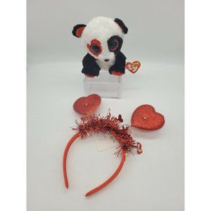 TY Beanie Boos - VALENTINA the Valentine Panda Bear (6 inch) - MWMTs Boo Toy +🎁